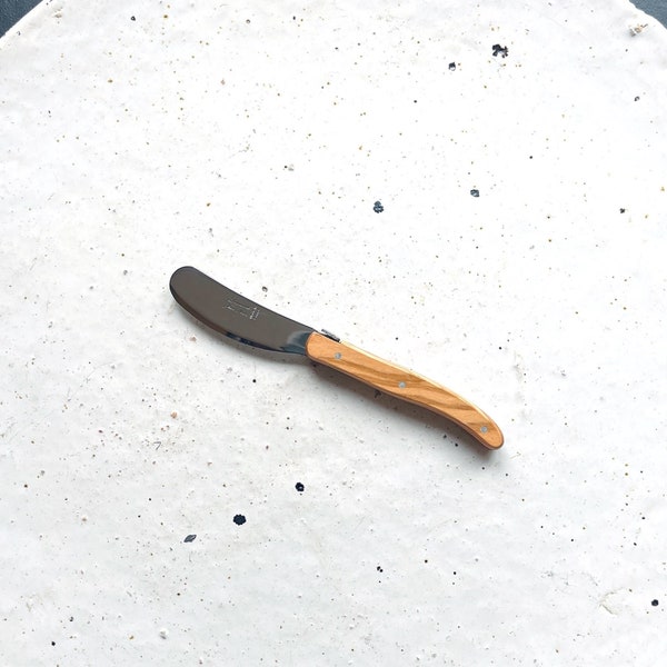 Mini cuchillo para mantequilla Laguiole, acero inoxidable, mango de olivo, microdentado, cuchillo mantequilla artesano, cuchillo mantequilla