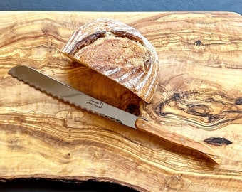 Laguiole Bread Knife | Olive Wood Handle | Authentic Laguiole Cutlery - Stainless Steel, Serrated Blade, French Bread Knife, Made in France