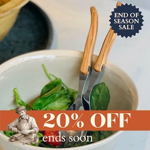 Laguiole Salad Servers - Olive Wood & Stainless Steel, Made in France