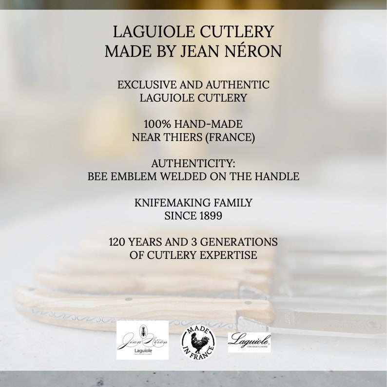 Laguiole Knives Luxury Set of 6 Olive Wood Handle Authentic Laguiole Cutlery High Grade Stainless Steel, Hand Carved, Made in France image 8