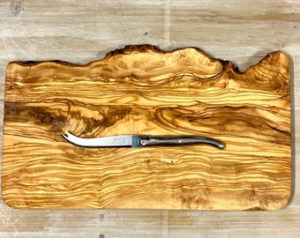 Large Olive Wood Cheese Board Set With Laguiole Cheese Knife | Artisan Olive Wood Platter - Sustainable Sourced Wood, Laguiole Cheese Knife