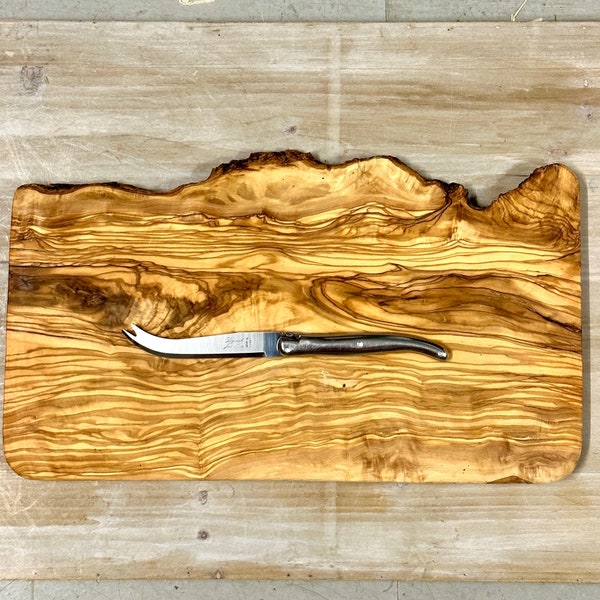Large Olive Wood Cheese Board Set With Laguiole Cheese Knife | Artisan Olive Wood Platter - Sustainable Sourced Wood, Laguiole Cheese Knife