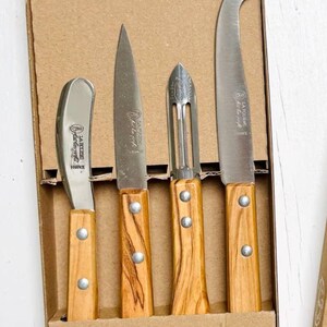 Olive Wood Kitchen Knife Set | French Cheese Knives, Paring Knife, Spreader, Peeler image 4