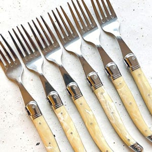 Tenedores Laguiole, juego de 6 tenedores, acero inoxidable, mango ABS, tenedores hechos a mano, 4 colores, tenedores franceses Laguiole