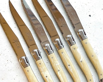 Laguiole Steak Knives Set - 6 Pieces - Serrated Stainless Steel, Made in France