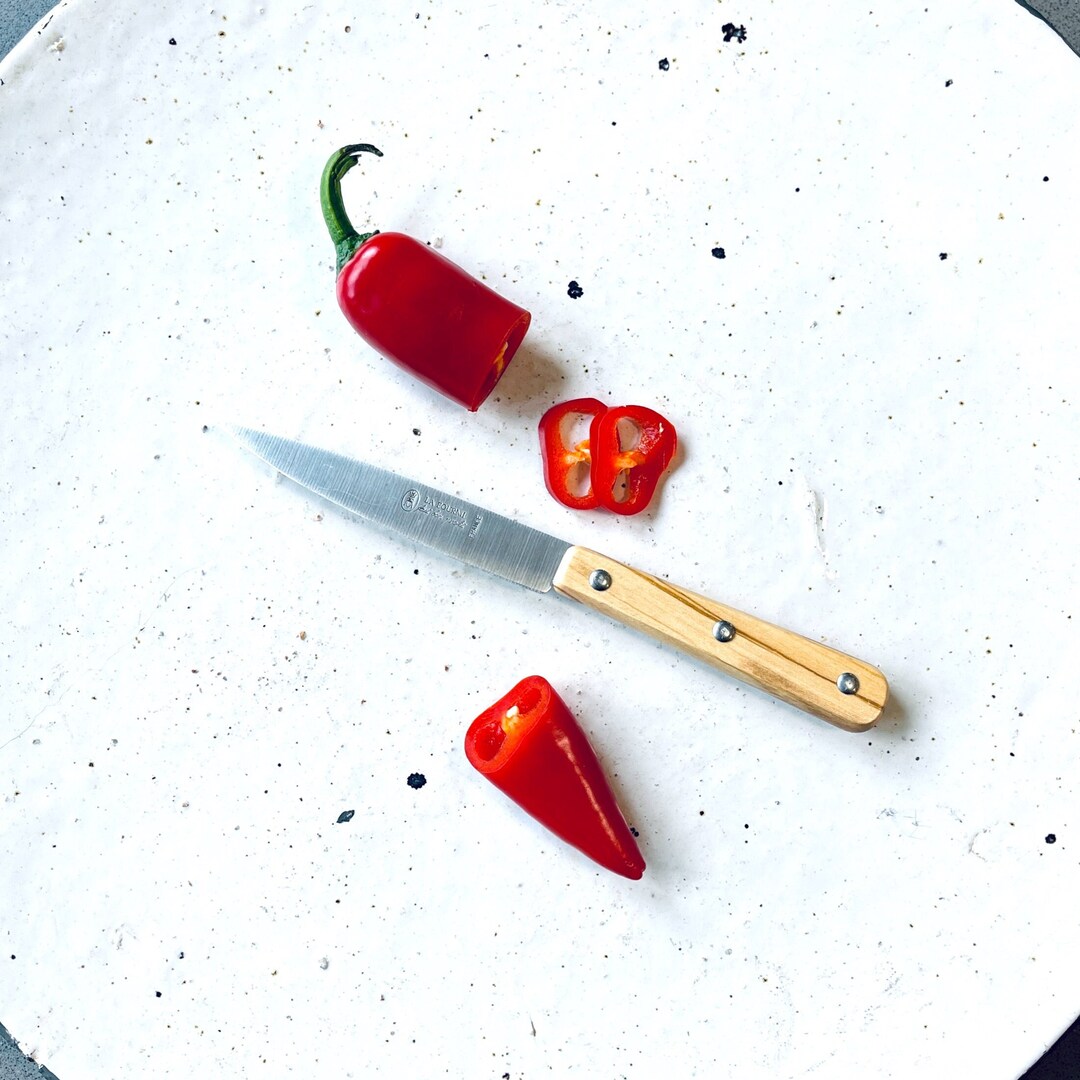 Small French Paring Knife Sharp Stainless Steel Blade Olive Wood Handle