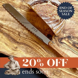 Laguiole Bread Knife - Olive Wood Handle, Serrated Blade, Made in France