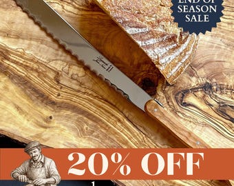 Coltello da Pane Laguiole | Manico in Legno d'Ulivo | Autentica Coltelleria Laguiole - Lama Seghettata, Coltello da Pane Francese