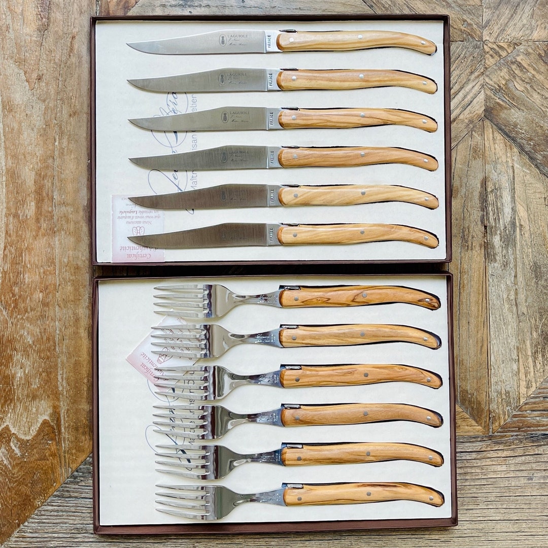 Antique Laguiole Cutlery Set, 12 Pieces, Handmade in France, Vintage Cutlery, Carbon Stainless