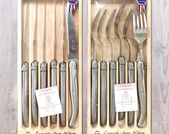 Set de cubiertos Laguiole – 12 o 24 piezas | Acero inoxidable | Cubiertos originales Laguiole | Hoja dentada | Fabricado en Francia