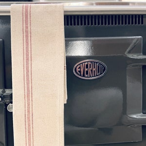 Linen tea towel made in France display on Everhot cooker