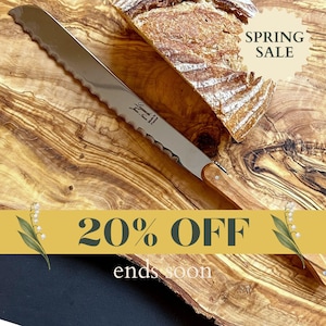 Cuchillo de pan Laguiole, acero inoxidable, mango de madera de olivo, hoja de sierra, cuchillo de pan hecho a mano, cuchillo de pan francés