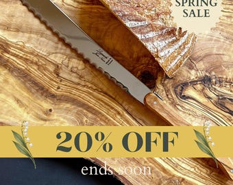 Coltello da Pane Laguiole | Manico in Legno d'Ulivo | Autentica Coltelleria Laguiole - Lama Seghettata, Coltello da Pane Francese