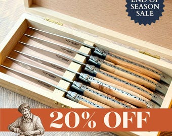 Laguiole en Aubrac Steak Knives – Set of 6 | Juniper Wood Handles | Handcrafted in France
