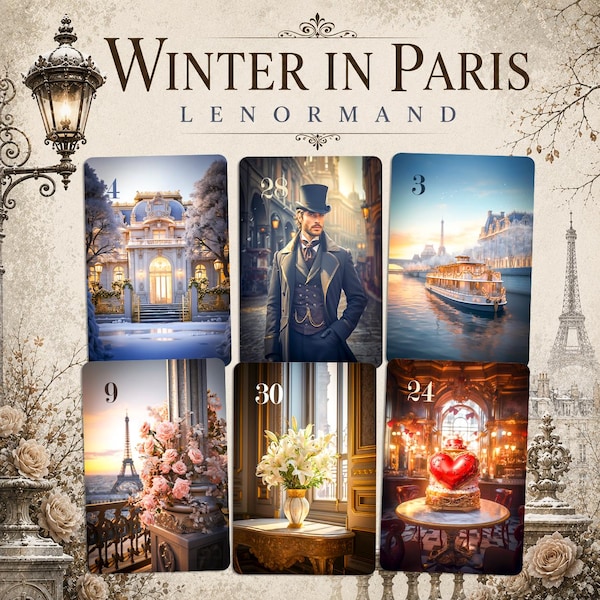 Winter in Paris Lenormand – 36 Vintage Fortune Telling Cards – Elegant Oracle Deck