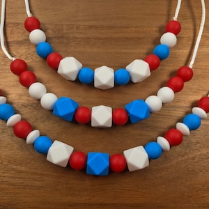 Red White Blue Sensory Necklace | Silicone Bead Sensory Necklace | Silicone Bead Jewelry | Fidget Necklace | Sensory Toy | Fidget Jewelry