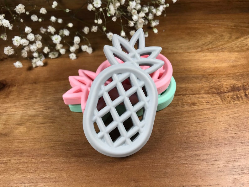 Pineapple Silicone Teether Teething Toy Sensory Teether Baby Teether Silicone Baby Girl Baby Boy Baby Gift Baby Shower Gift Grey