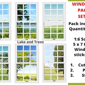 WHITE window STICKER SETS - 1:6 Scale White Window Sets for 11.5" Sized Dolls Diorama Wall Decor Doll Room Box Decor