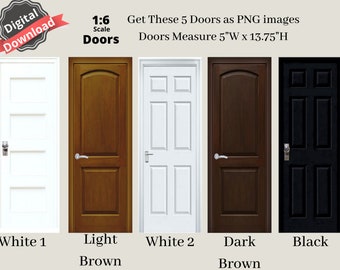 DIGITAL DOWNLOAD 1:6 Scale Set of 5 Dollhouse Door Prints