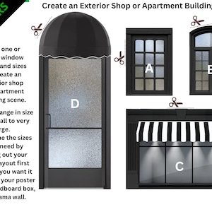 Doll Town Black Window & Door Stickers: Diorama Building Exterior