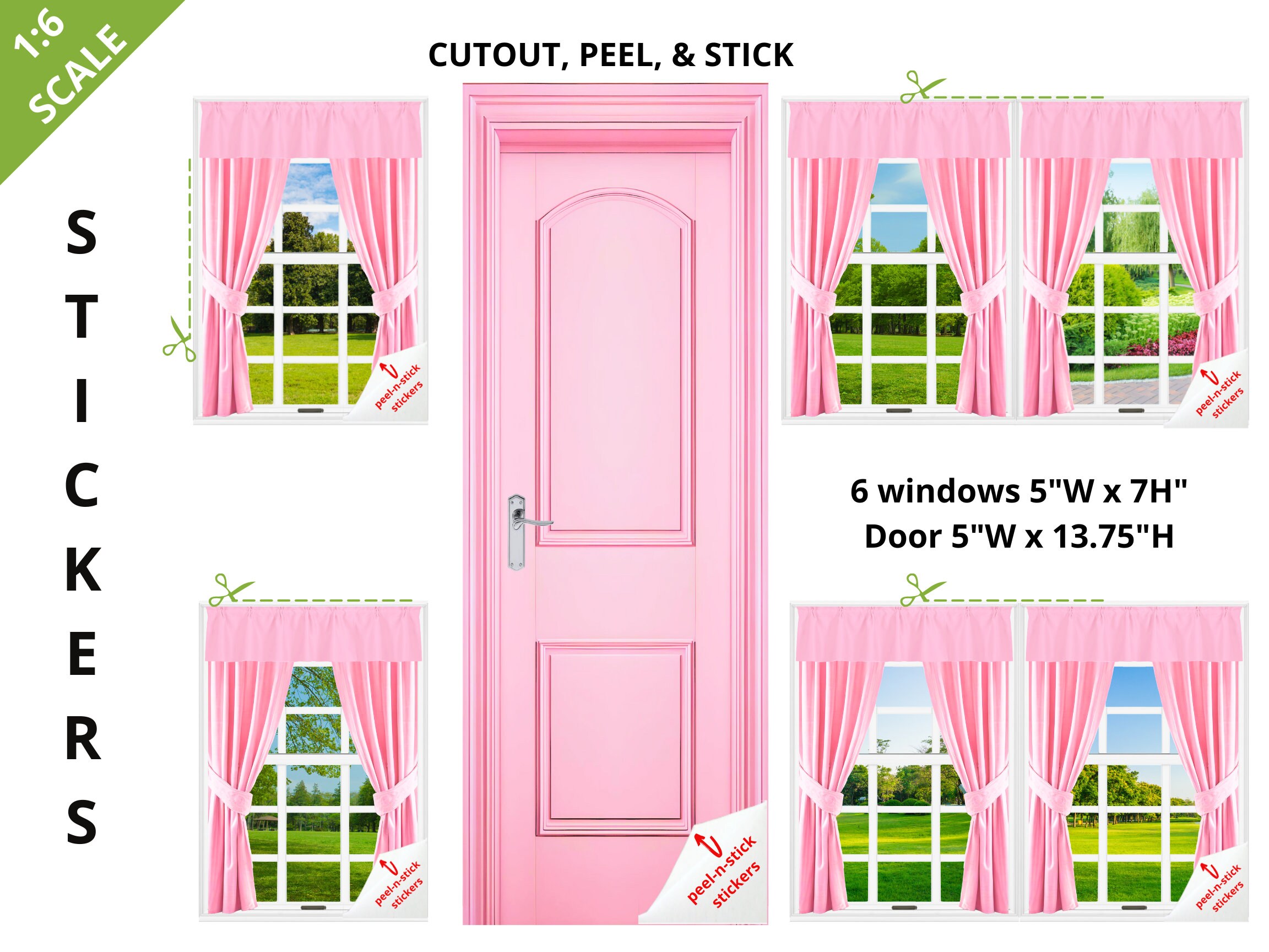 1:6 Scale Pink Curtained Window and Door Stickers - Etsy