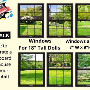 18" Sized Doll BLACK Windows DIGITAL DOWNLOAD Images for 18" Sized Dolls Diorama Wall Decor Doll Room Box Decor