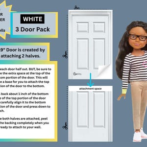 Big Doll STICKERS Interior Doors for 18 INCH DOLLS , 3-Pack in The Color You Choose For 18&quot; Sized Dolls Diorama, Room Box, or Dollhouse