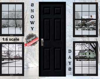 DIGITAL DOWNLOAD 1:6 Scale Snowy Day Black Window and Door Set 1