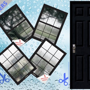 STICKERS 1:6 Scale Rainy Day Set 2 Four Black Windows and Door STICKER SET for 11.5" Sized Dolls Diorama Wall Decor Doll Room Box Decor