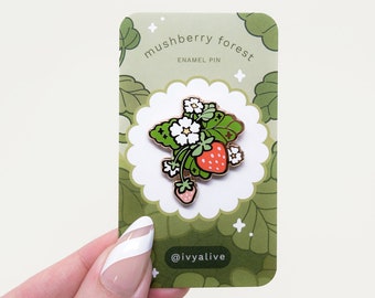 Strawberry Plant Pin - 35mm Kawaii Pastel Plant Hard Enamel Pin, Cute Fruit Berry Lapel Jewelry, Cottagecore Pastel Green Ita Bag Metal Pin