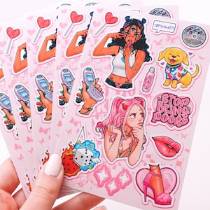 Pink y2k nostalgia Sticker Sheet - Colorful Waterproof Matte Vinyl Bratz, Paris Hilton, Rainbow 2000s Baddie Kawaii Hydroflask Stickers