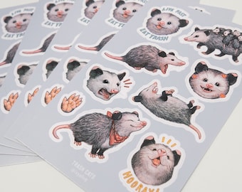 Opossum Adorable Pet Vinyl Sticker Sheet - Cute Kawaii Appalachian Trash Animal Waterproof Stickers
