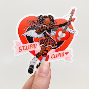 Stupid Cupid 4x4" Vinyl Sticker - Matte Journal Sticker, Hydroflask Decal, Mallgoth Alt Fashion Emo Punk Angel Cupid Anime Girl