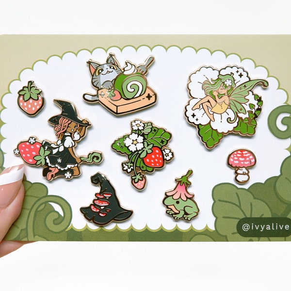 Strawberry Mushroom Enamel 8 Pin Set – Kawaii Cottagecore Lapel Pins