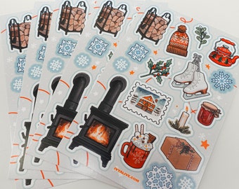 Cozy Winter Solstice Sticker Sheet - Waterproof Matte Vinyl Christmas Holidays Snowflake Aesthetic Cute Journal, Hydroflask Stickers