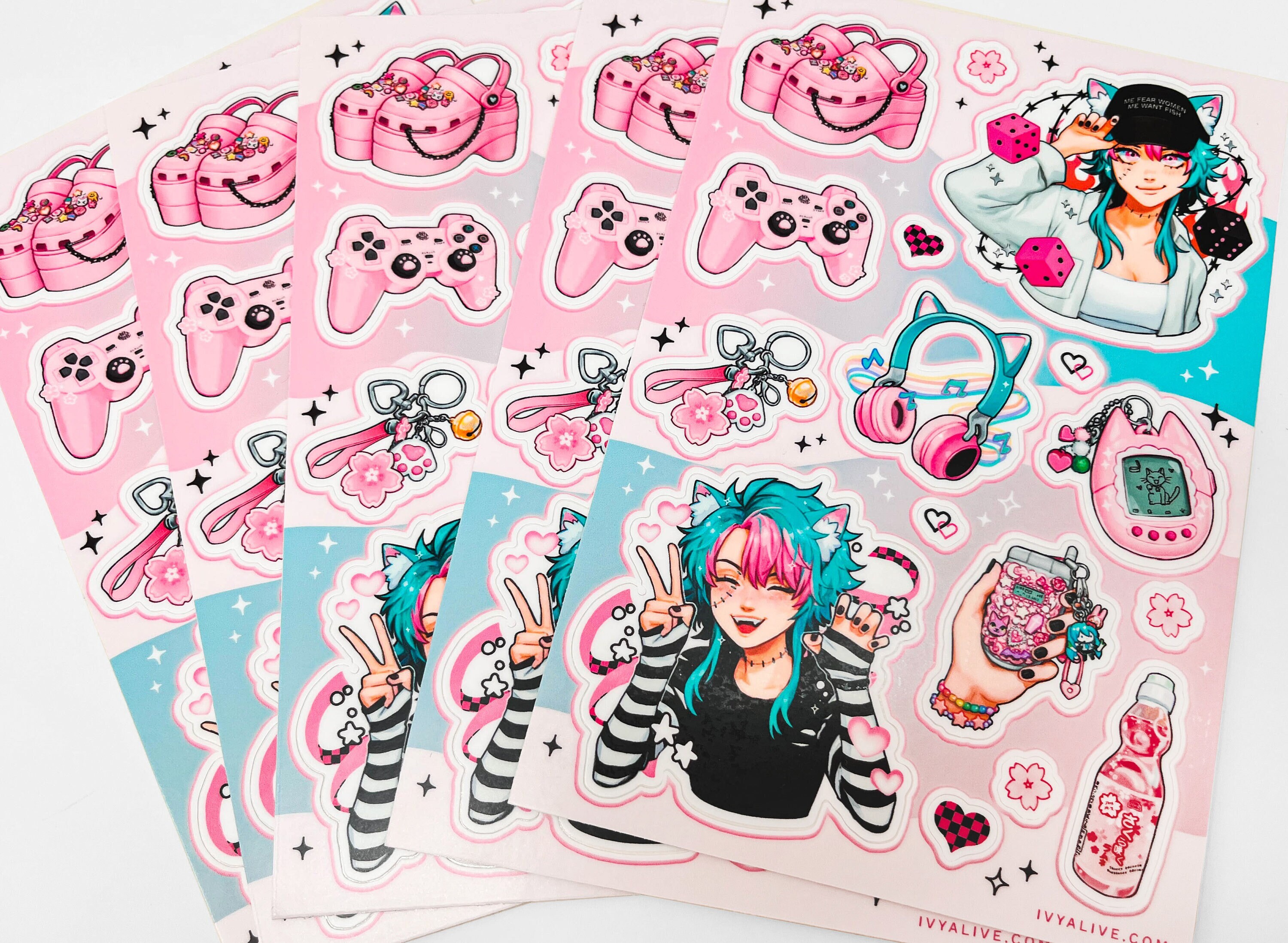 Pink Kawaii Egirl Sticker Sheet Colorful Waterproof Matte Etsy