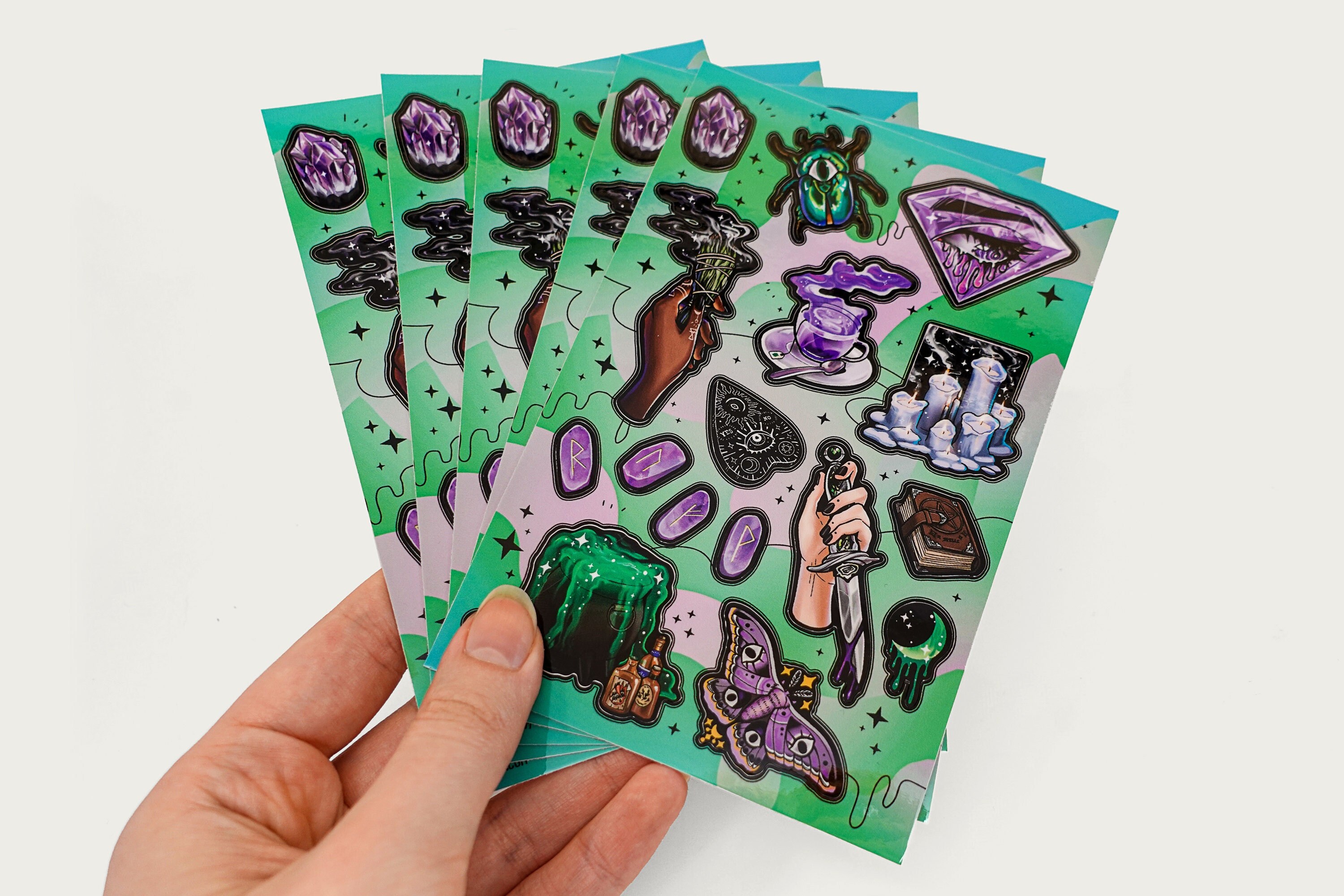 Witch of Crystals and Smoke Sticker Sheet Green and Purple - Etsy