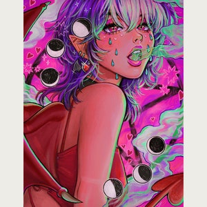 Her Summoning - Succubus Pink Aesthetic Halloween Spooky Moon Phases Anime Witch Art Print