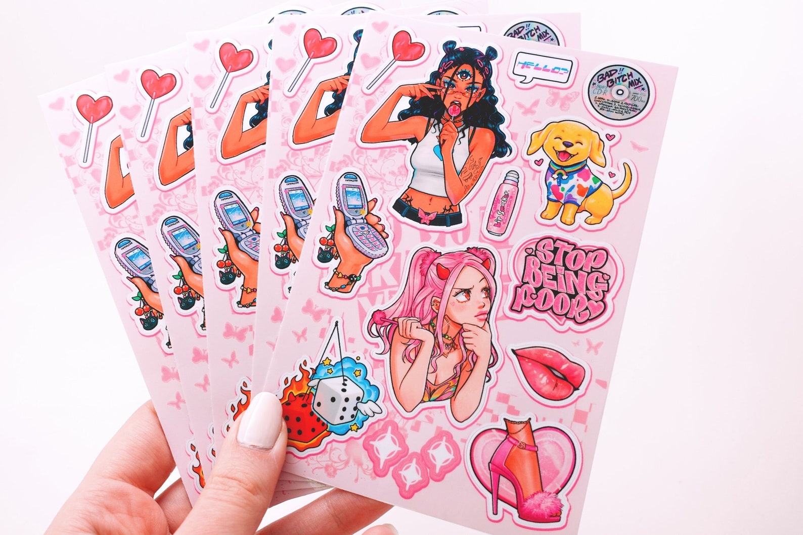 Pink Y2k Nostalgia Sticker Sheet Colorful Waterproof Matte Etsy