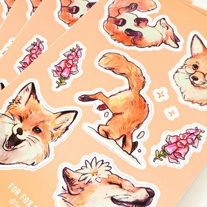 Playful Winter Fox Vinyl Sticker Sheet - Kawaii Animal Waterproof Stickers