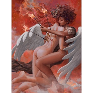 Down in Flames - Sapphic Fallen Angel Wings Red Fire Anime Girls Love Lesbian Art Print