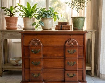 Vintage Sanford Furniture Co Solid Mahogany Chippendale Style Blockfront Chest