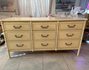 Vintage Faux Bamboo 9-Drawer Dresser by Florida Furniture Industries – Palm Beach Regency Triple Dresser Credenza – Ready for Custom Lacquer