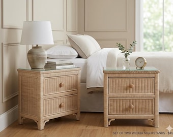 Pair of Vintage Henry Link Lexington Nightstands with Glass Tops
