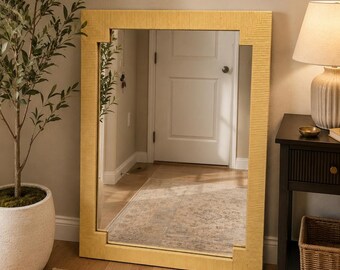 Vintage Coastal Drexel Wrapped Rattan Notched Corner Mirror