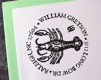 Cancer Address Stamp, Medieval Woodcut, Zodiac Astrology Sign - Custom Personalized Gift - Housewarming - Wedding - Christmas - Birthday