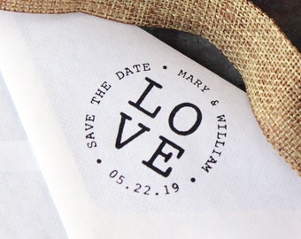 L0VE Save the Date Stamp - Jeunes mariés - Mariage - Save the Date - Cadeau personnalisé - Pendaison de crémaillère - Timbre sur bois - Personnalisé - Auto-encrage