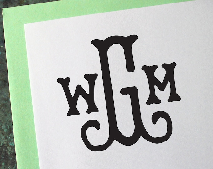 Vintage Monogram Stamp - Wedding - Save the Date - Personalized Gift - Housewarming - Wood stamp - Custom - Self Inking - Initials - Maker