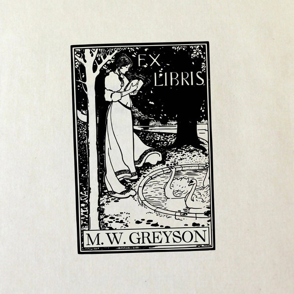 Ex Libris Bookplate Stamp - Victorian Woman Swans - Perfect Book Lover Gift - Library - Teacher - Custom - Wedding - Christmas - Graduation