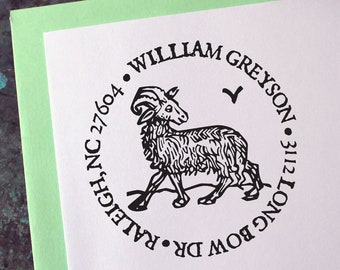Aries Address Stamp, Medieval Woodcut, Zodiac Astrology Sign - Custom Personalized Gift - Housewarming - Wedding - Christmas - Birthday